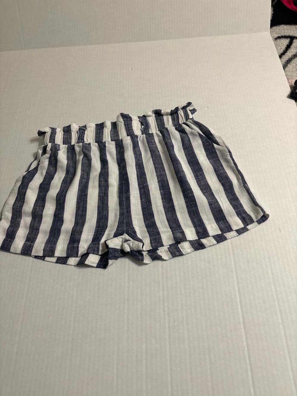 Inderd Blue and White Striped Linen Blend Paperbag Waist Shorts Size L